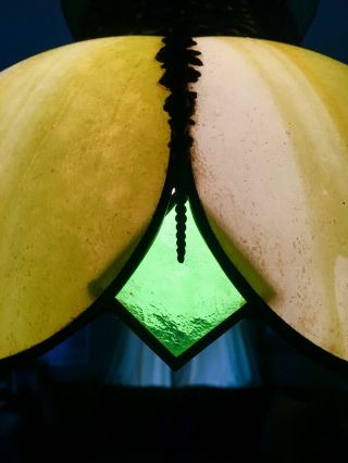 Vtg Tiffany Style Hanging Chandelier Dining Swag Green Stained Globe Glass Lamp 5