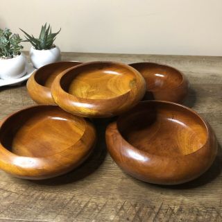 Real Wood Stackable Salad Bowls Set Of 5 Made In Taiwan Vintage Handmade