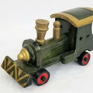 Vintage Green Hand Painted Wooden Train Engine,  7/2