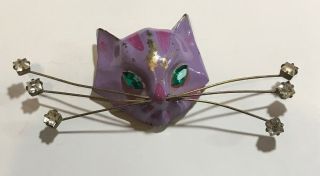 Vintage Old Unsigned Rhinestone Purple Cat Fur Clip Dress Clip