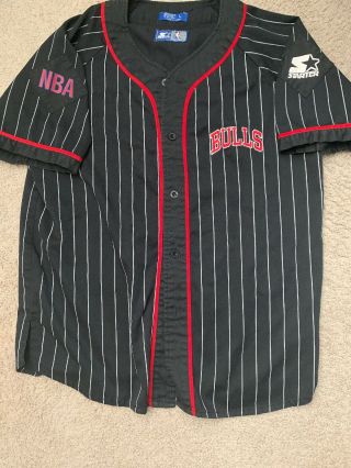 Vintage Chicago Bulls Starter Jersey Shirt Short Sleeve Black Basketball Size L
