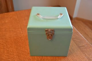 Vintage Green Metal 45 Rpm Record Box Carrying Case With Plastic Handle