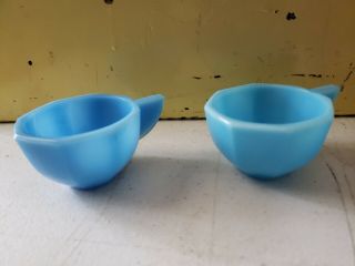 Vintage Pair Akro Agate Blue Slag Glass Childrens Tea Cups