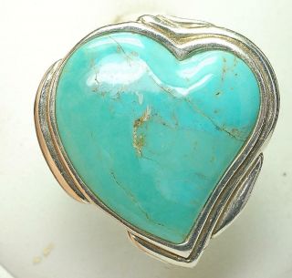 Estate Vintage Sterling Silver & Turquoise Large Heart Shape Unisex/ladies Ring