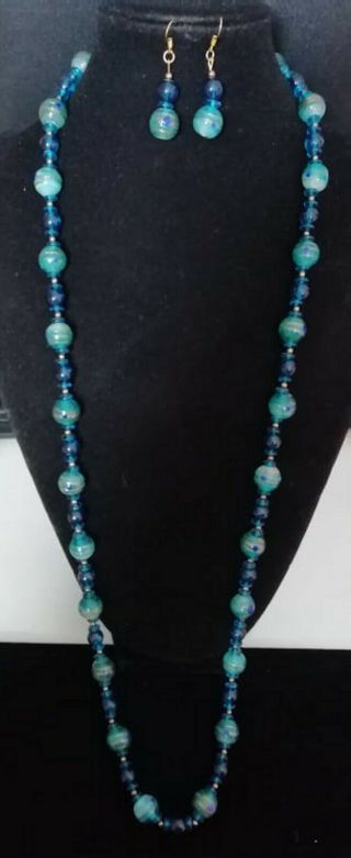 Vintage Italian Murano Glass Beads Necklace And Earrings Set