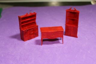 Vtg Dollhouse Miniature Red Plastic Allied Buffet Hutch Set Furniture Accessory