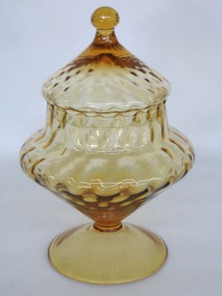 Honey Amber Glass Vintage Yellow Footed Candy Dish With Lid 383b