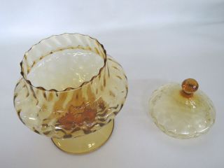 Honey Amber Glass Vintage Yellow Footed Candy Dish with Lid 383B 3