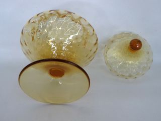 Honey Amber Glass Vintage Yellow Footed Candy Dish with Lid 383B 4