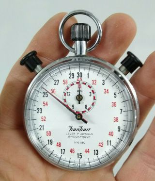Vintage Hanhart Germany Lever 7 Jewel Stopwatch W/ 1/10 Sec.  Hand Shockproof