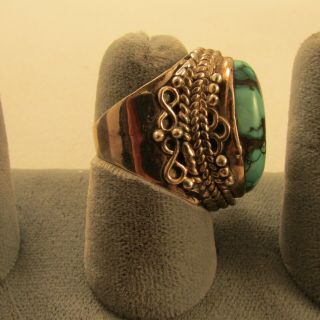 VINTAGE SOUTHWEST TURQUOISE RING SIZE 6 STERLING 2
