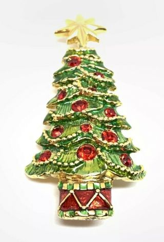 Vintage Christopher Radko Christmas Tree Brooch Pin - Rhinestone Pin