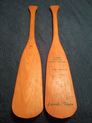 Vintage 1972 Light Weight Small Wooden Canoe Paddles Rio Grande,  Laredo,  Texas