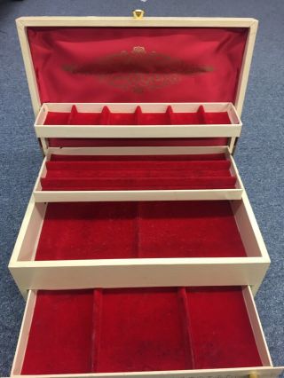 Vintage Mele Jewelry Box With Drawer,  Multi - Tier,  Cream/red/gold,  Satin/velvet
