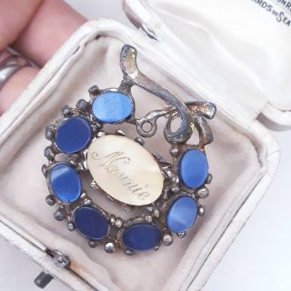 Vintage Jewellery Nannie Cobalt Blue Thermoset Mother Of Pearl Lovely Pin Brooch