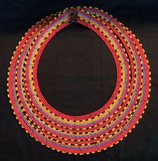 Vintage Maasai Masai Beaded Triple African Wedding Collar Necklace Tribal Choker