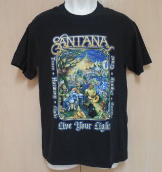 Vintage Santana Live Your Light 2008 World Tour Medium Black T Shirt