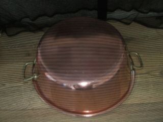 Vintage French Copper Preserving Jam Pan Mixing Bowl Brass Handles Rolled Edge