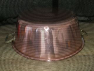VINTAGE FRENCH COPPER PRESERVING JAM PAN MIXING BOWL BRASS HANDLES ROLLED EDGE 2