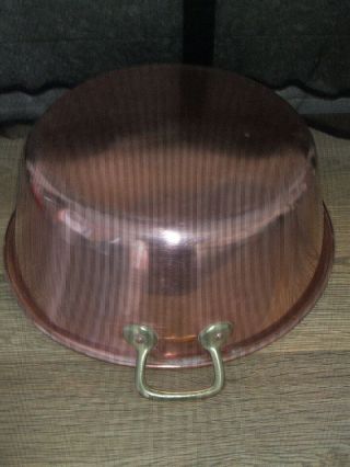 VINTAGE FRENCH COPPER PRESERVING JAM PAN MIXING BOWL BRASS HANDLES ROLLED EDGE 3