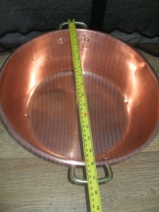 VINTAGE FRENCH COPPER PRESERVING JAM PAN MIXING BOWL BRASS HANDLES ROLLED EDGE 4