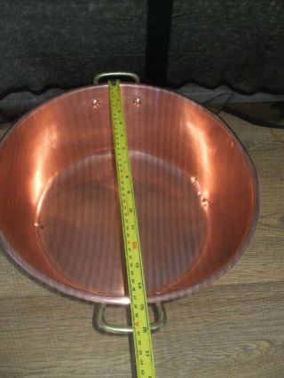 VINTAGE FRENCH COPPER PRESERVING JAM PAN MIXING BOWL BRASS HANDLES ROLLED EDGE 5