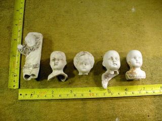 5 X Vintage Excavated Lovely Bisque Doll Head Age 1890 Mixed Media Altered 13288