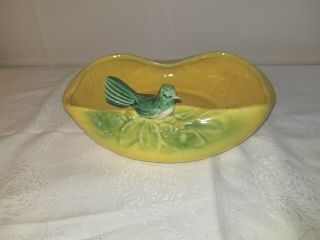 Vintage McCoy Yellow Green Bird Bath Planter Dish Oval Planting Bowl 3