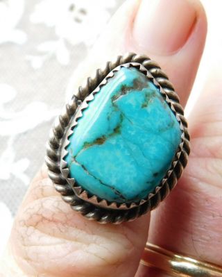 Old Vintage Navajo J.  Whitegoat Turquoise Sterling Silver Ring Size 5.  5