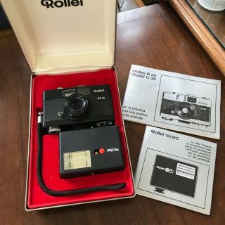 Rollei 35 B Film Camera With Flash,  Manuals,  Case.