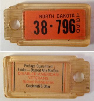 Vintage 1950 North Dakota Dav Miniature License Plate Tag
