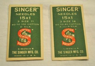 Vintage Singer Sewing Machine Needles - 2 Packs 6 Total - Size 11 & 14