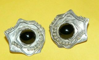 Vtg Native Navajo Old Pawn Southwestern Sterling Silver W/ Black Onyx Earrings