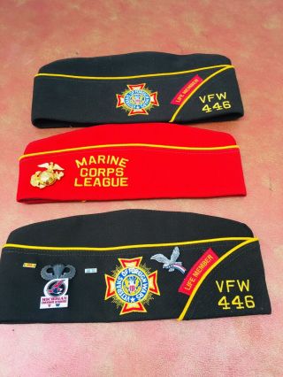 Vintage Vfw Garrison Hat And Hat Pins Marines Jr.  Vice Commander Mi