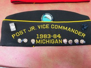 Vintage VFW Garrison Hat And Hat Pins Marines JR.  Vice Commander MI 3
