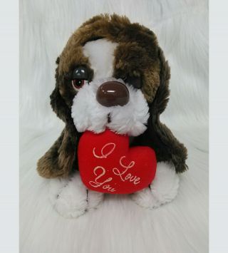 7 " Vintage Sad Eyes Puppy Dog I Love You Heart Basset Hound Plush Toy B215