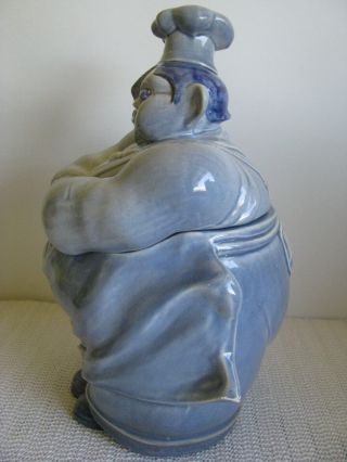 Vintage Red Wing Pottery Blue Chef Cookie Jar 3