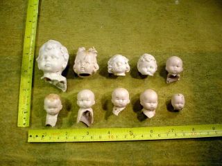 10 X Vintage Excavated Rose Bisque Doll Head Age 1890 Mixed Media Altered 13278