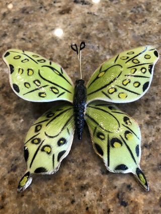 Vintage Weiss Large Enamel Swallow Tail Butterfly Design Pin.  Green And Black.