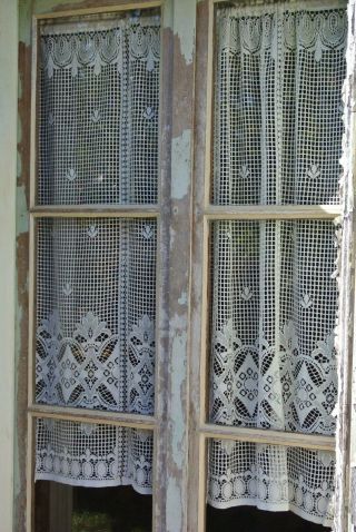 Vintage French Crocheted Type Panel Curtains Art Deco Style Set Of 2
