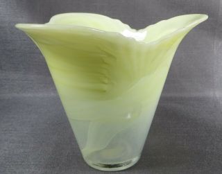 Vtg.  Murano Lavorazione Arte Glass Vase Italy Yellow Embossed Hand Blown W Label