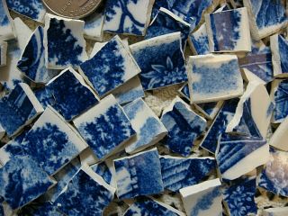 Blue & White Vintage Broken China Mosaic Plate Tiles From Japan