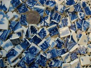 Blue & White Vintage Broken China Mosaic Plate Tiles From Japan 2
