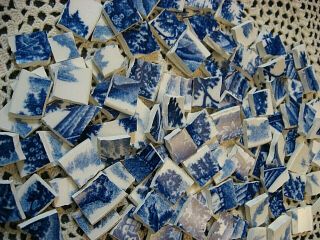 Blue & White Vintage Broken China Mosaic Plate Tiles From Japan 3