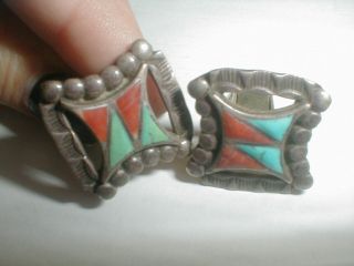 Vintage Navajo Sterling Silver Old Pawn Turquoise Coral Cufflinks Harvey Era