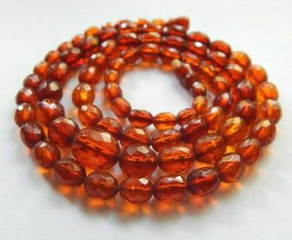 Vintage Natural Honey Cognac Baltic Amber Faceted Bead Necklace 27 " 19g