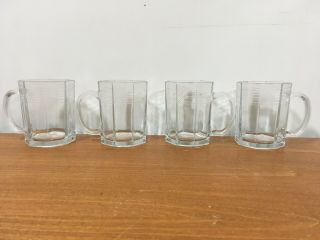 4 Vintage Arcoroc Octagonal Clear Glass Coffee Tea Mugs Geometric Striped Set Of