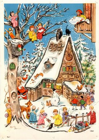 Vintage Advent Christmas Calendar West Germany Wolff Leber Frau Holle Mica