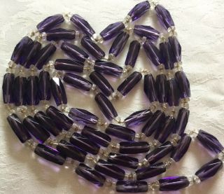 Vintage Art Deco Long Knotted Deep Purple Glass Bead Necklace C1930’s