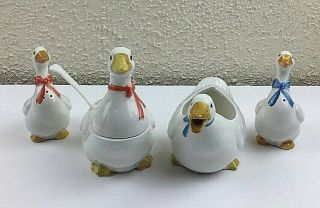 Vintage Otagiri Ceramic Duck Goose Creamer,  Sugar,  Salt,  Pepper Shakers Set
